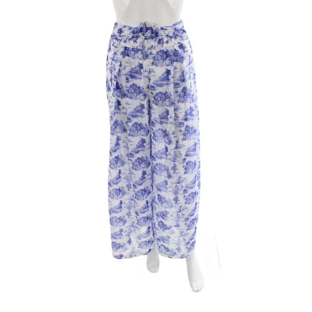 Muze Women Paperbag Pants Blue Geometric Zip Size S